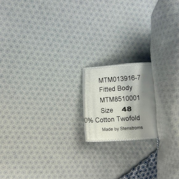 Stenstroms Shirt Mens 20.5 52 Fitted Body Twofold Cotton Blue Geometric Custom - Picture 15 of 16